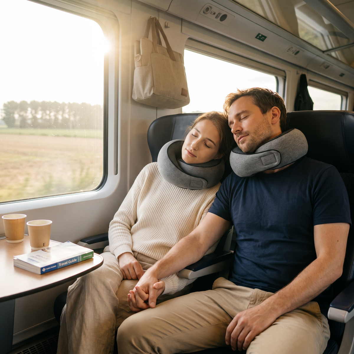 Couple endormi dans le train avec deux coussins Nuvagio Image
